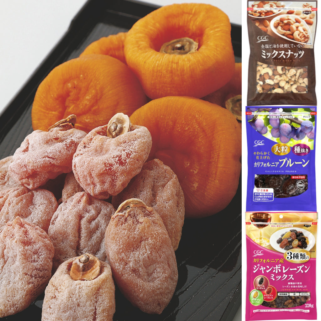 【食-2】ドライフルーツセット(ミックスナッツ・ジャンボレーズンミックス・大粒プルーン・市田柿・あんぽ柿)各１パック【2026福袋先行予約販売】