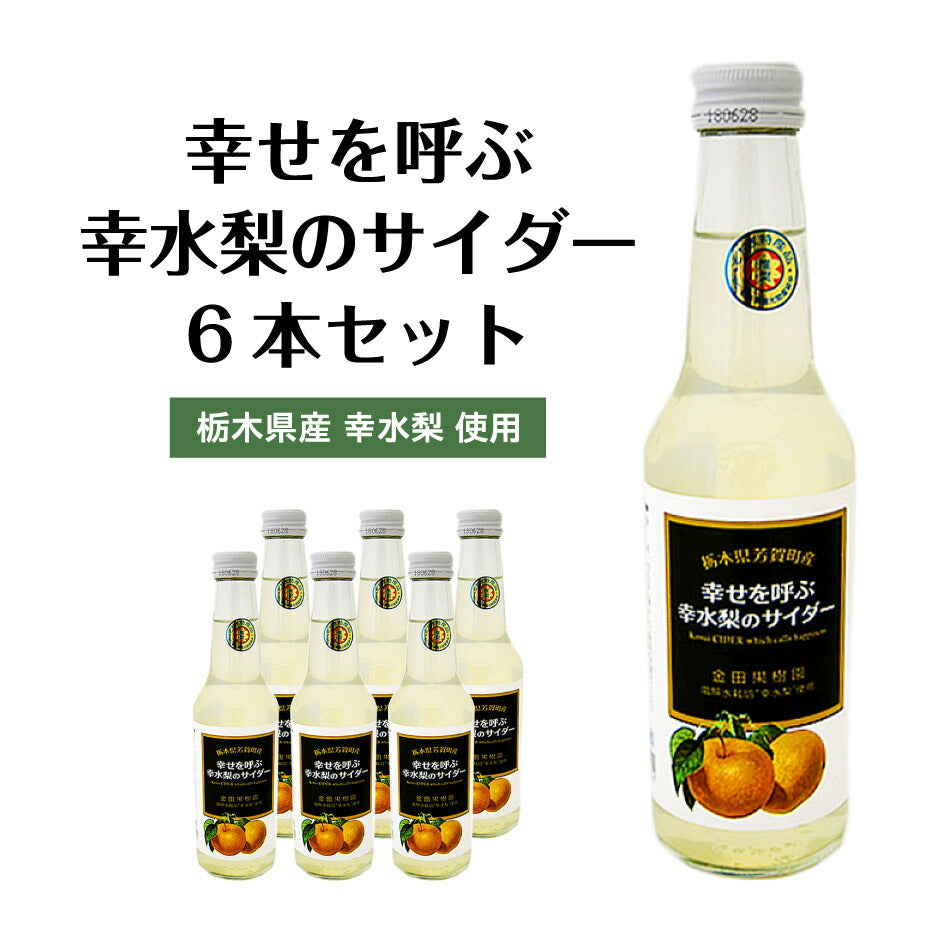 幸せを呼ぶ幸水梨のサイダー 6本セット ｜ 栃木県産品 芳賀町 金田果樹園 フルーツジュース 炭酸飲料 ソーダ ラムネ 梨 なし 特産 名産 名物 幸水 減農薬栽培 電解水 ギフト プレゼント 贈り物