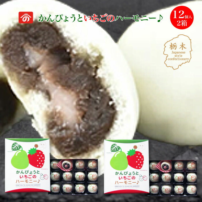 かんぴょうといちごのハーモニー 12個入 2箱 ｜ 本州送料無料 栃木県が誇る 生産量日本一の特産品コラボ スイーツ 栃木のいちごと栃木の干瓢がまんじゅうでドッキング 食物繊維とビタミンCが手軽にとれる お子様や女性に大人気スイーツ  野沢商店 栃木県産品上三川町 FN0Z7