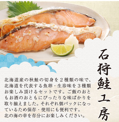 北海道産の鮭切身2種と北海道を代表する珍味3種の北海道を堪能できるセット　佐藤水産 石狩鮭工房 FA-110T  FN0M6