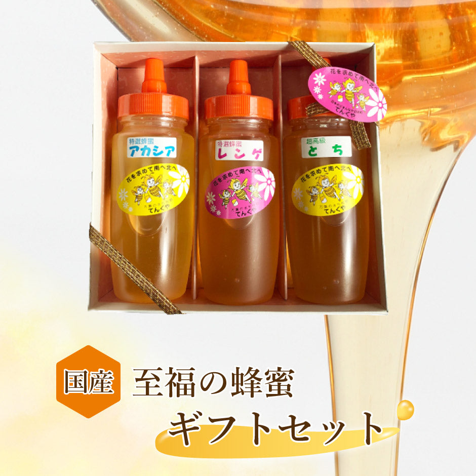 国産 特選はちみつ 超高級はちみつ アカシア レンゲ とち 250g 3本セット ｜ 栃木県産品 佐野市 天狗屋養蜂店 国産 純粋蜂蜜 はちみつ HONEY アカシア れんげ 栃 無加工 非加熱 スイーツ ドリンク 朝食 料理 とんがり容器