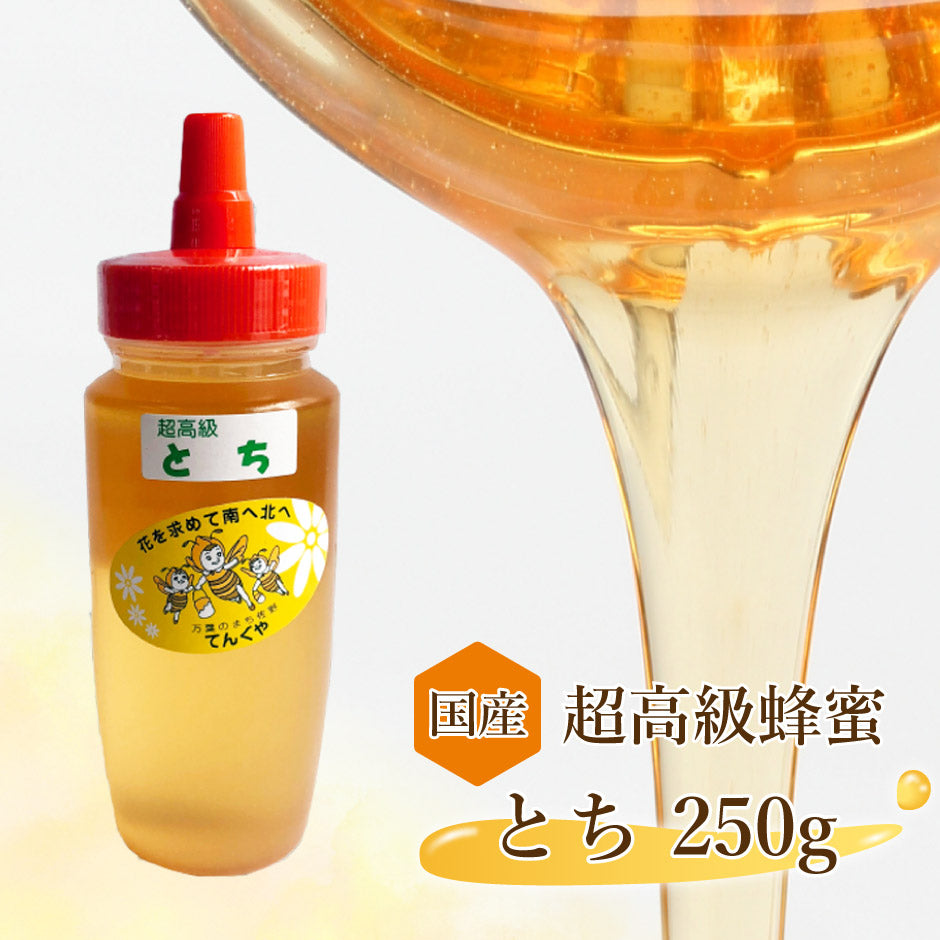 国産 超高級はちみつ とち 250g 1本 ｜ 栃木県産品 佐野市 天狗屋養蜂店 国産 純粋蜂蜜 はちみつ HONEY 栃 無加工 非加熱 スイーツ ドリンク 朝食 料理 とんがり容器