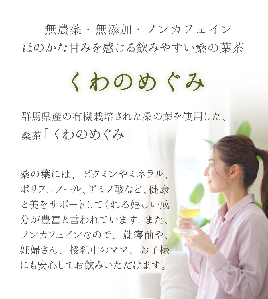 群馬県産有機桑葉100%使用 桑茶 くわのめぐみ ティーバッグタイプ 15包入り3袋  ｜ ベジタルアドバンス 無添加 健康茶 ノンカフェイン マルベリーティー【送料込】